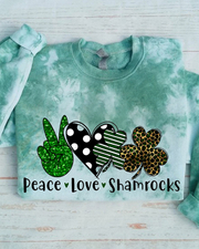 Unisex St. Patricks Day Peace Love Shamrocks Round Neck Long Sleeve Sweatshirt