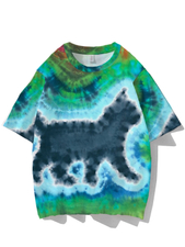 Animal Rainbow Ombre Color Printed Short Sleeve Round Neck T-shirt