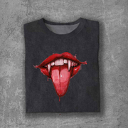 Lip Tongue Printed Round Neck Short Sleeve T-shirt