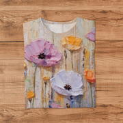 3D Flower Print Printed Round Neck Short Sleeve T-shirt