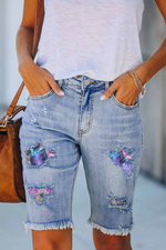 Purple Ombre Patchwork Jeans Shorts