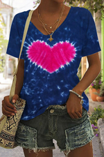 Love Heart V Neck Short Sleeve T-shirt