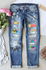Auntie Ombre Color Patchwork Denim Jeans