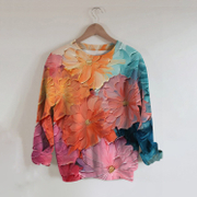 3D Flower Print Round Neck Sweatshirt