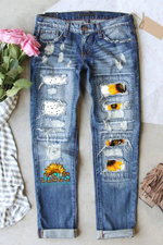 Sunflower Jesus Patchwork Ripped Jeans
