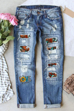 For The Love Of Sunshine Western Straight Ripped Jeans