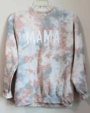 Grey Ombre Color Mama Printed Round Neck Long Sleeve Sweatshirt