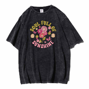 Unisex Soul Sunshine Washed Distressed Oversize 100%Cotton Crewneck T-shirt