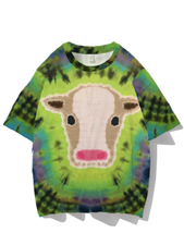 Animal Rainbow Ombre Color Printed Short Sleeve Round Neck T-shirt