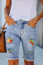 Rainbow Ombre Color Patchwork Jeans Shorts