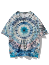 Blue Spiral Rainbow Ombre Color Printed Short Sleeve Round Neck T-shirt