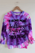 F-bomb Mom with Tattoos Purple Spial Rainbow Printed Sweatshirt