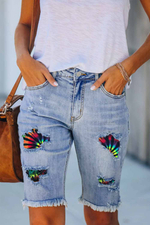 Rainbow Ombre Patchwork Jeans Shorts