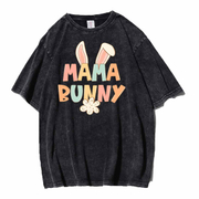 Unisex Mama Bunny Washed Distressed Oversize 100%Cotton Crewneck T-shirt