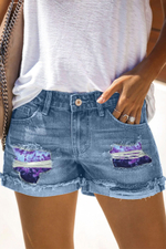 High Waist Purple Blue Ombre Patchwork Denim Shorts