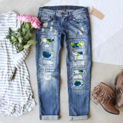 Blue Green Ombre Patchwork RIPPED JEANS