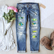 Green Ombre Color Patchwork RIPPED JEANS