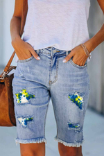 Green Blue Ink Ombre Patchwork Jeans Shorts