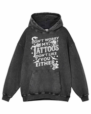 Unisex Don't Worry Tattoos Washed Distressed Oversize Hoodie