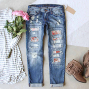 Strawberry Ombre Patchwork RIPPED JEANS