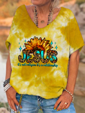 Sunflower Jesus Loose V Neck T-shirt