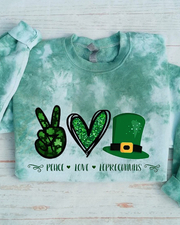 Unisex St. Patricks Day Peace Love Leprechauns Round Neck Long Sleeve Sweatshirt