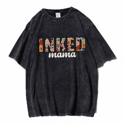 Unisex Inked Mama Washed Distressed Oversize 100%Cotton Crewneck T-shirt