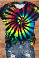 Sunshine Spiral Rainbow Round Neck Short Sleeve T-shirt