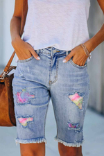 Purple Ombre Patchwork Jeans Shorts