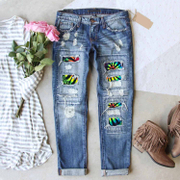 Sunshine Rainbow Ombre Patchwork RIPPED JEANS