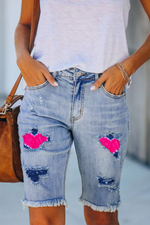 Love Heart Ombre Color Patchwork Jeans Shorts