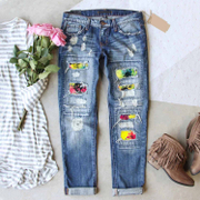 Sunshine Bright Ombre Patchwork RIPPED JEANS