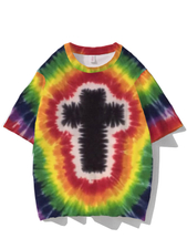 Christian Cross Rainbow Ombre Color Printed Short Sleeve Round Neck T-shirt