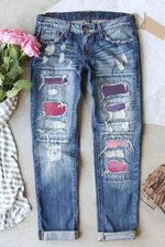 Pink Purple Ombre Patchwork Ripped Jeans