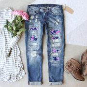 Blue Purple Rainbow Ombre Color Patchwork RIPPED JEANS