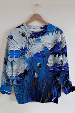 3D Flower Print Round Neck Sweatshirt