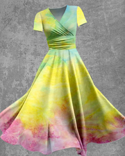 Sunshine Ombre Printed Short Sleeve Swing Dress