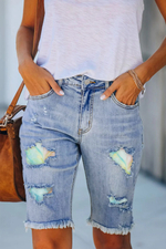 Green Pink Ombr Color Patchwork Jeans Shorts