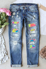 Sunshine Ombre Color Patchwork Denim Jeans