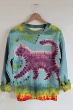 Cat Animal Ombre Color Round Neck Long Sleeve Sweatshirt
