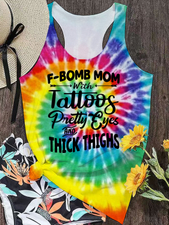 F-Bomb Mom with Tattoos Sunshine Rainbow Ombre Color Tank
