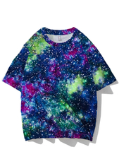 Galaxy Ombre Color Printed Short Sleeve Round Neck T-shirt