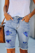 Butterfly Ombre Patchwork Jeans Shorts
