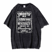 Unisex Smooth Jennesses Whiskey Washed Distressed Oversize 100%Cotton Crewneck T-shirt