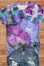 Purple Ombre Round Neck Short Sleeve T-shirt
