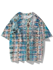 Blue Rainbow Ombre Color Printed Short Sleeve Round Neck T-shirt