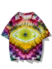 Evil Eye Ombre Color Printed Short Sleeve Round Neck T-shirt