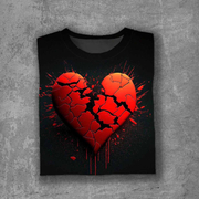 Broken Heart Printed Round Neck Short Sleeve T-shirt