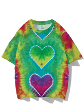 Heart Rainbow Ombre Color Printed Short Sleeve Round Neck T-shirt