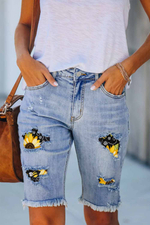 Sunflower Bee Patchwork Jeans Shorts